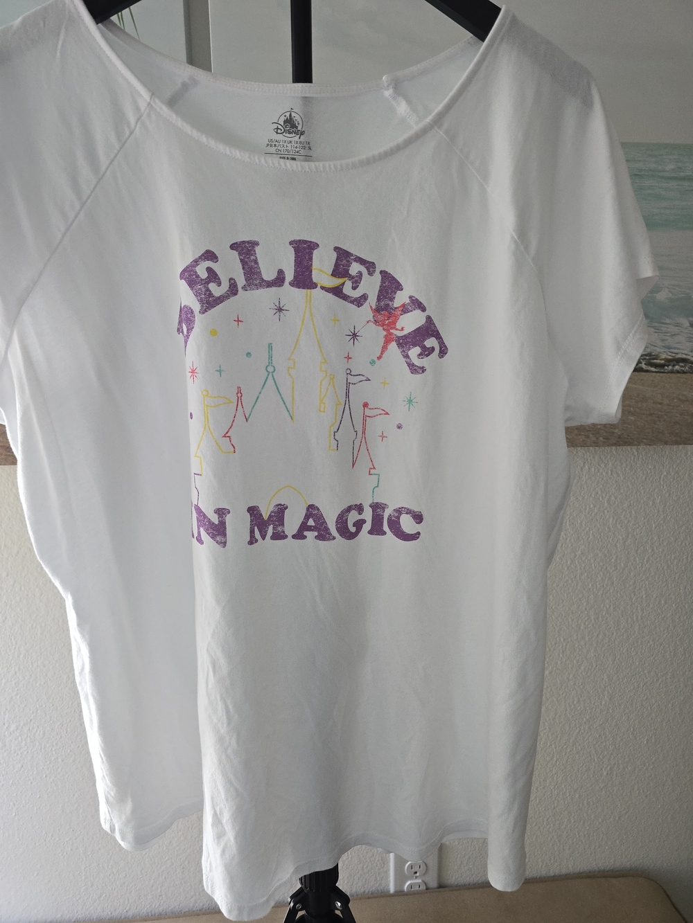 Disney Womens White 'Believe in Magic' Short Sleeve Tee Size 1X